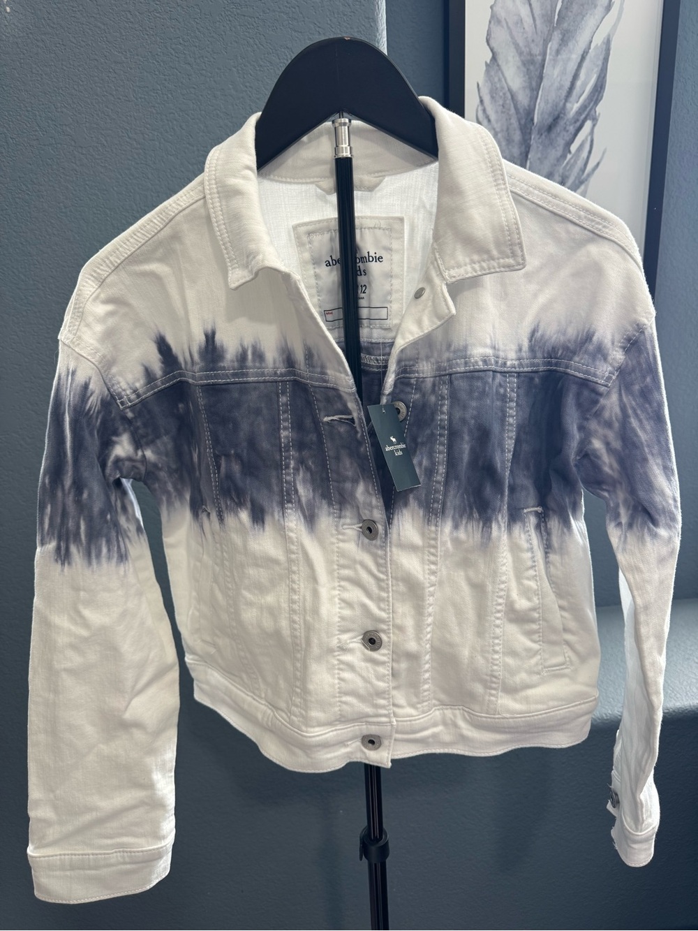 Abercrombie kids White Denim Jacket with Blue Tie-Dye